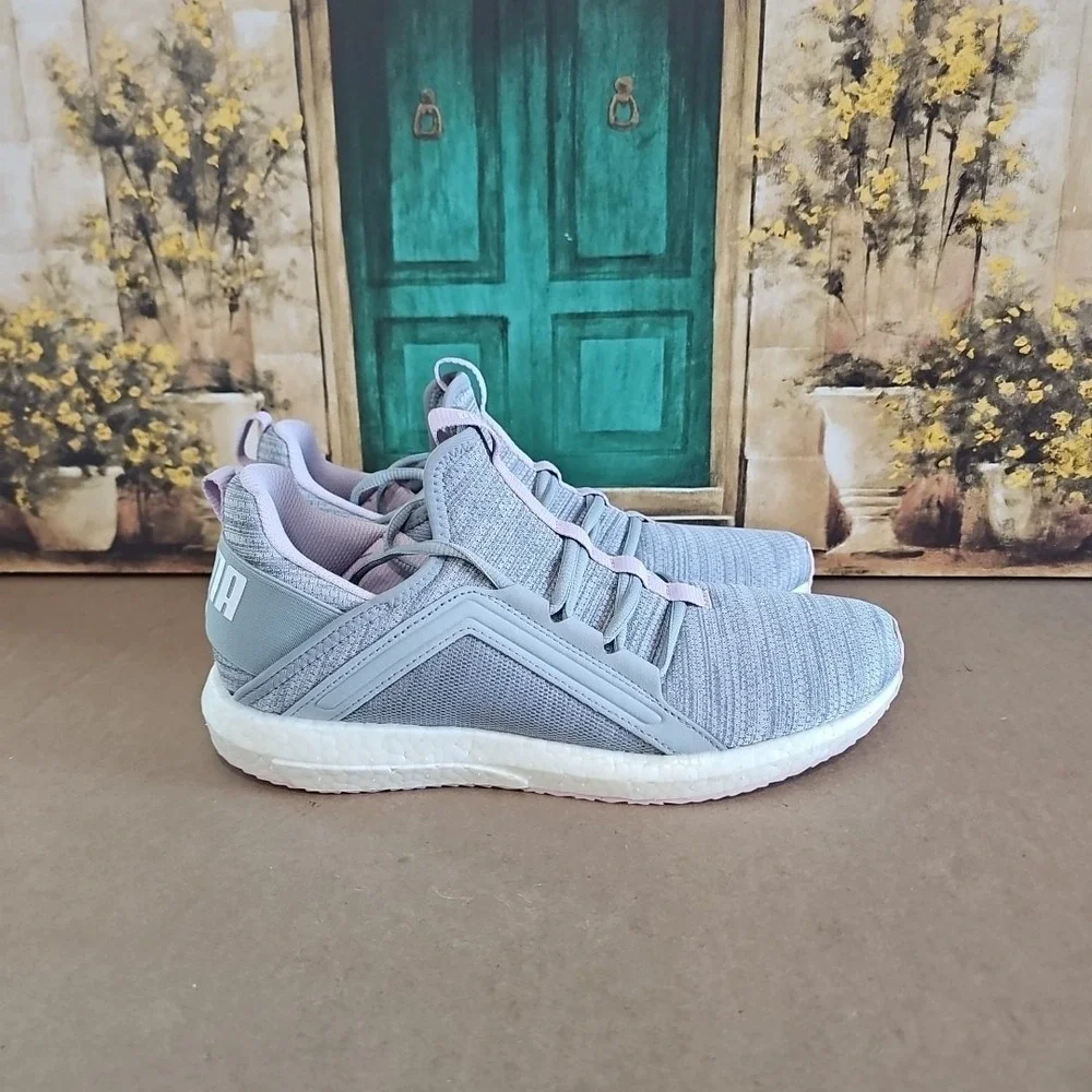 PUMA MEGA‎ NRGY HEATHER KNIT Women's Gray/Pink Running Sneaker SZ 10, 19109604